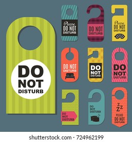 Please do not disturb hotel door quiet motel service room privacy concept vector card hang message .
