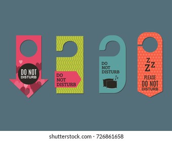 Please do not disturb hotel door quiet motel service room privacy concept vector card hang message .