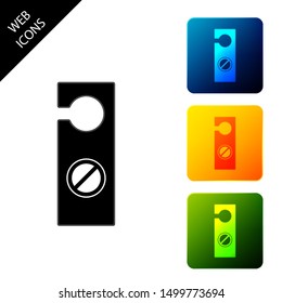Please do not disturb icon isolated. Hotel Door Hanger Tags. Set icons colorful square buttons. Vector Illustration