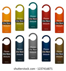 Please do not disturb - multicolored door hanger sign set. Vector template.