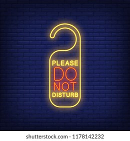 Please do not disturb neon sign. Information and warning design. Night bright neon sign, colorful billboard, light banner. Vector illustration in neon style.