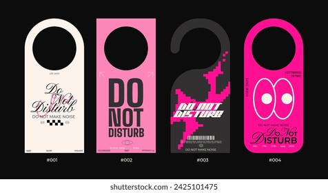 Please do not disturb.Paper Sign warning a hanger on the door of the hotel. Vector sign in a bright trendy cartoon retro style