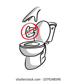 Please do not litter in toilet vector illustration sketch doodle hand drawn with black lines isolated on white background