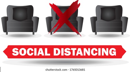 Please do not sit here on row seat chair to prevent from Coronavirus or Covid-19 pandemic. Vector illustration