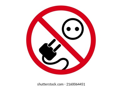 Please do not turn on electrical appliances. Restricted Red round forbidding sign or icon. It is forbidden to use sockets.