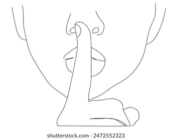 Please do quiet, pssst or shhh gesture lips, silence do not disturb icon,  or secret, keep shut mouth, line symbol on white background  editable stroke vector illustration