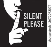 Please do quite pssst icon. Woman lips with finger showing silence sign. Do not disturb can be used for library infographic symbol.