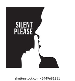 Please do quite pssst icon. Woman lips with finger showing silence sign. Do not disturb can be used for library infographic symbol.