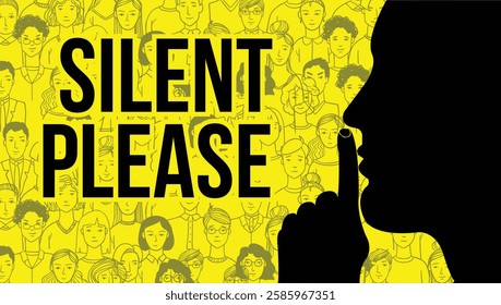 Please do quite pssst icon. Woman lips with finger showing silence sign. Do not disturb can be used for library infographic symbol.