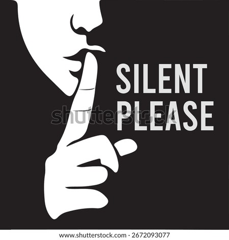 Please do quite pssst icon. Woman lips with finger showing silence sign. Do not disturb can be used for library infographic symbol.