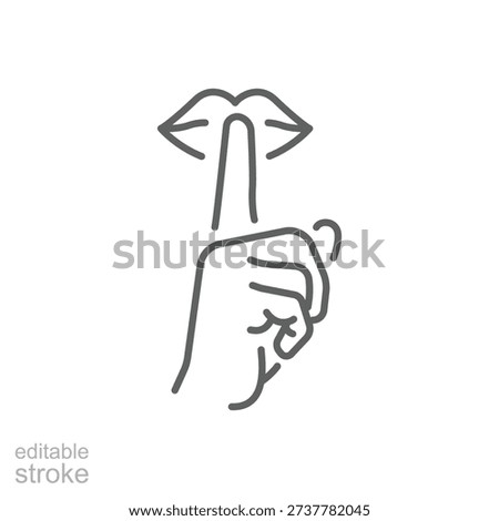 Please do quite pssst icon. Woman lips with finger showing silence sign. Do not disturb can be used for library infographic symbol. Outline illustration. Design on white background EPS 10. Editable stroke
