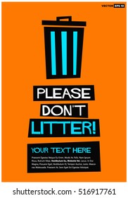 Please Don't Litter (Flat Style Vector Illustration Sign Notice Poster Design)