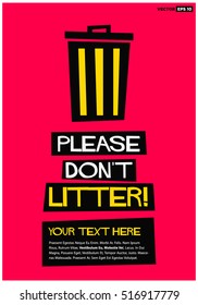 Please Don't Litter (Flat Style Vector Illustration Sign Notice Poster Design)