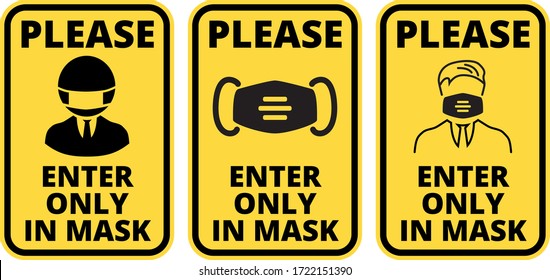 Please Enter only in Mask. Warning of Covid-19 sign vector set
