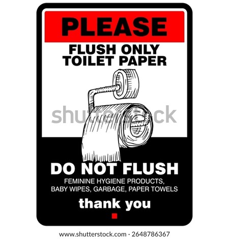 Please, flush only toilet paper, do not flush, sign vector