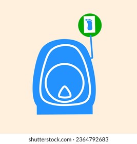 Please flush toilet sign, flush using foot sign, toilet with modern design