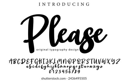 Por favor Fuente Pincel elegante pintado en mayúsculas letras vectoriales, alfabeto, tipo de letra