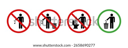 Please keep clean silhouette sign. Allowed throw rubbish, waste, garbage in bin symbol. Do not throw trash in toilet vector icon. Warning please drop litter in bin sticker. Throw out the trash icon.