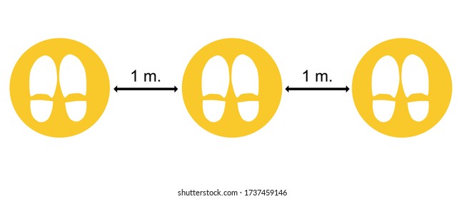 Please Keep Distance On The Floor.Social Distancing Between 1m.Footprint Sign For Stand In The Mall.New Normal Reopen, School, Office.Social Distancing In The Workplace During Coronavirus (COVID-19)