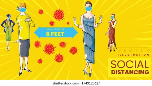 please keep the distance social distance concept vector
