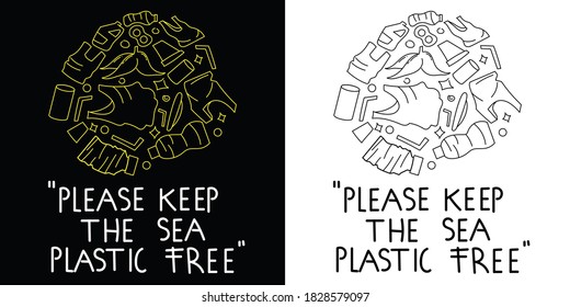 please keep plastic free hand drawn doodle illustration