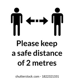 Please Keep a Safe Distance of 2 Metres Square Warning Floor Marking Sticker Icon. Vector Image.