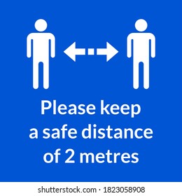 Please Keep a Safe Distance of 2 Metres Square Warning Floor Marking Sticker Icon. Vector Image.