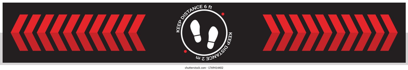 Please keep safe distance sign to help reduce the spread of covid-19 coronavirus concept. Respect physical distancing 6 feet or 2 meters floor sticker for stores and supermarkets. Vector illustration