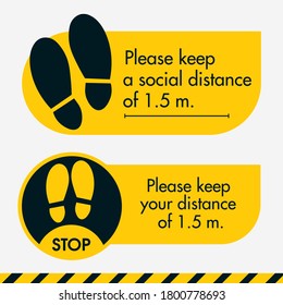 Please keep a social distance of 1.5 meter. Two Floor sticker yellow colors. Put it where it is required in stores and offices, shopping and business centers. To keep people at a distance