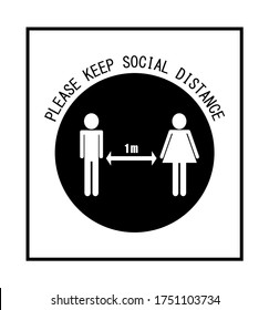 Por favor, mantenga el consejo de distancia social para prevenir infecciones entre el diseño público aislado en la ilustración vectorial de fondo blanco