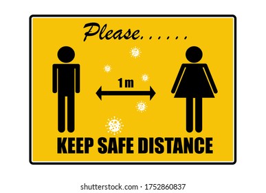 Please keep social distance advice on yellow background vector illustration