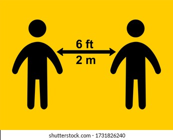 Por favor mantenga su distancia 6 pies o 2 metros de señal de vector, icono de concepto de distanciamiento social