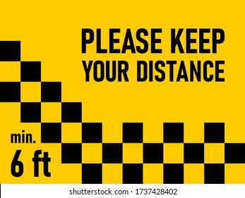 Please Keep Your Distance 6 ft or 6 Feet Rectangular Checkered Social Distancing Floor Marking Sticker Icon with an Aspect Ratio of 4:3. Vector Image.
