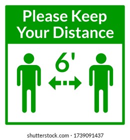 Por Favor Mantenga Su Icono De Instrucción De Distancia Social De 6 Pies Cuadrados. Imagen vectorial.