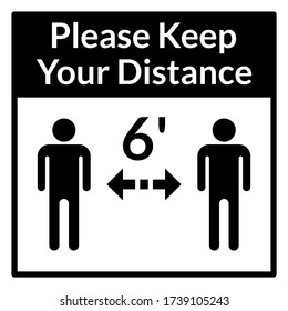 Please Keep Your Distance 6 Feet Square Social Distancing Instruction Icon. Vector Image.