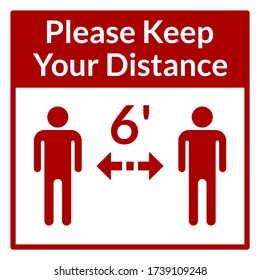 Please Keep Your Distance 6 Feet Square Social Distancing Instruction Icon. Vector Image.
