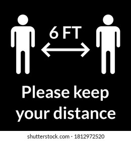 Por Favor, Mantenga su Signo de advertencia de distancia social de 2 pies o 6 pies. Imagen vectorial.
