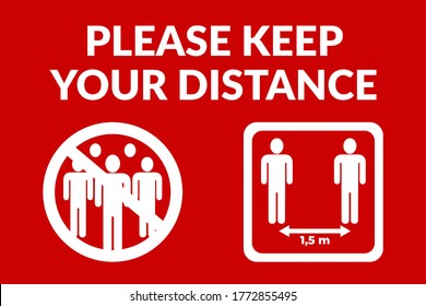 Please Keep Your Distance Social Distancing 1,5m Instruction Icon against the Spread of the Novel Coronavirus Covid-19. Vector Image.