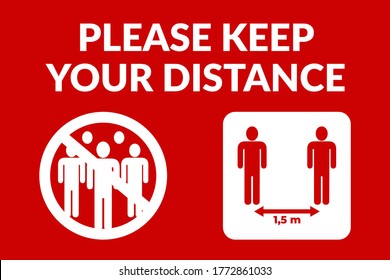 Please Keep Your Distance Social Distancing 1,5m Instruction Icon against the Spread of the Novel Coronavirus Covid-19. Vector Image.