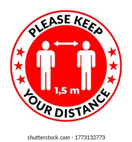 Por favor, mantenga su distancia social Distance 1,5m Icono de instrucción contra la propagación de la novela Coronavirus Covid-19. Imagen vectorial.
