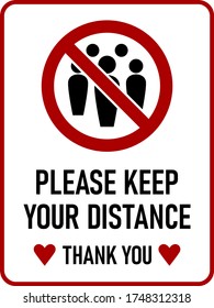 Please Keep Your Distance Thank You Vertical Rectangular Instruction Sign with an Aspect Ratio of 3:4 and Rounded Corners. Vector Image.