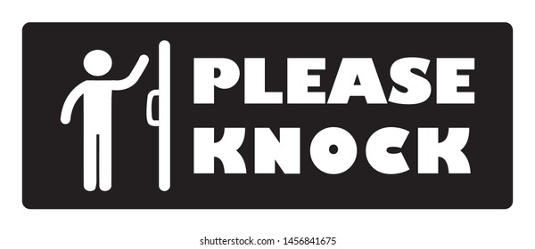Please knock door sign.Man knocking door icon on black background drawing by illustration