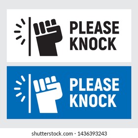 Please Knock for entry. Fist beats in door. Vector illustration.