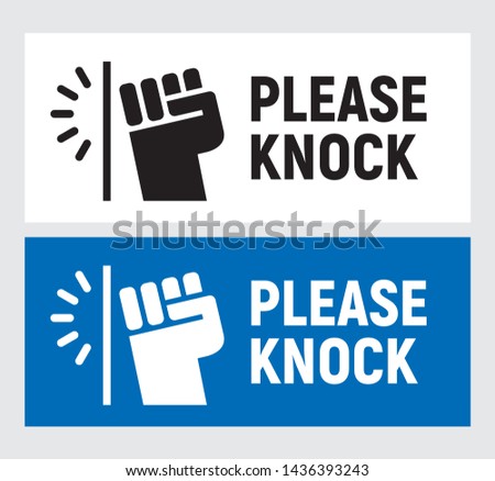 Please Knock for entry. Fist beats in door. Vector illustration.