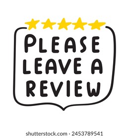 Please leave a review. Hand drawn badge. Vector design. Illustration on white background.