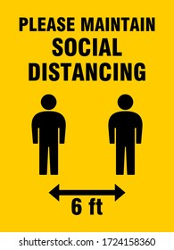 Please Maintain Social Distancing And Keep Your Distance 6 Ft Sign With An Aspect Ratio Of 3:4. Vector Image.