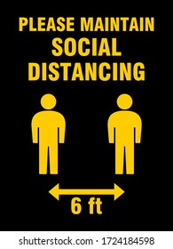 Por favor, mantenga la distancia social y mantenga su signo de distancia de 6 pies con una relación de aspecto de 3:4. Imagen vectorial.