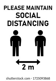 Please Maintain Social Distancing and Keep Your Distance 2 m Sign with an Aspect Ratio of 3:4. Vector Image.