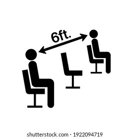 Please Maintain Social Distancing Whil Seated Black Icon, Vector Illustration, Isolate On White Background Label. EPS10