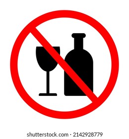 Please no drink or alcohol sign, silhouette of a bottle and glass, vector illustration.